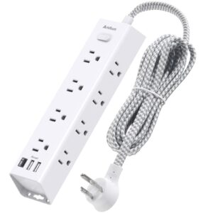 desk power strip surge/overload protector - flat plug, power strip, 12 widely ac outlets 3 usb (1-usb c), extension cord with usb ports, wall mount for dorm home office, etl listed
