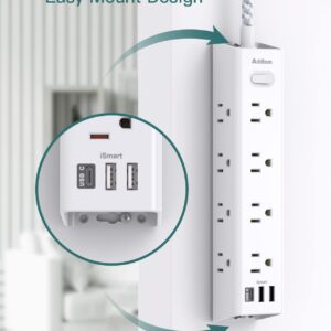 Desk Power Strip Surge/Overload Protector - Flat Plug, Power Strip, 12 Widely AC Outlets 3 USB (1-USB C), Extension Cord with USB Ports, Wall Mount for Dorm Home Office, ETL Listed