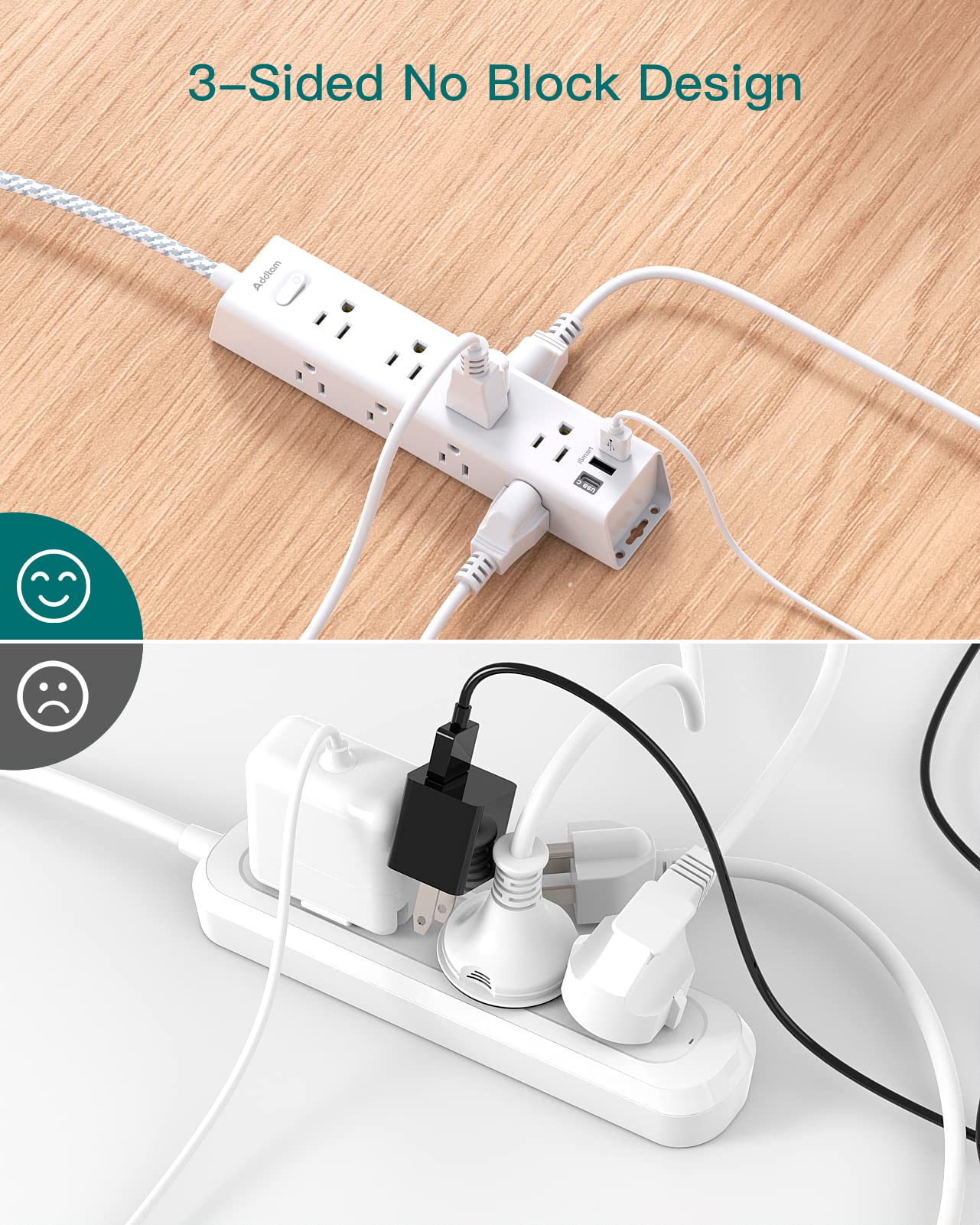 Desk Power Strip Surge/Overload Protector - Flat Plug, Power Strip, 12 Widely AC Outlets 3 USB (1-USB C), Extension Cord with USB Ports, Wall Mount for Dorm Home Office, ETL Listed