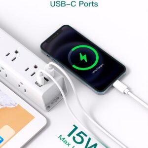 Desk Power Strip Surge/Overload Protector - Flat Plug, Power Strip, 12 Widely AC Outlets 3 USB (1-USB C), Extension Cord with USB Ports, Wall Mount for Dorm Home Office, ETL Listed