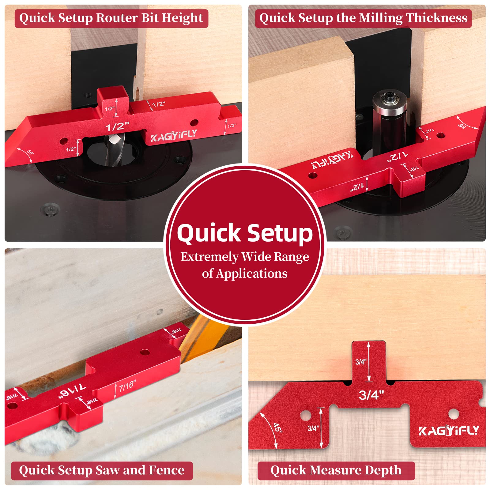 KAGYIFLY Setup Blocks Woodworking, 14pcs Aluminum Setup Blocks Height Gauge Set for Router Table Saw and Angle Measure Set up (Each Setup Bars has Different Thickness)