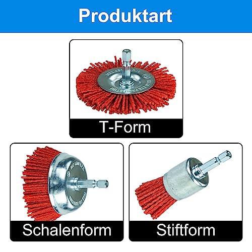 SALI 9 Pack Nylon Filament Abrasive Wire Brush Wheel & Cup Brush Set with 1/4 Inch Hex Shank, 3 Sizes Nylon Drill Brush Set for Removal of Rust Corrosion Paint