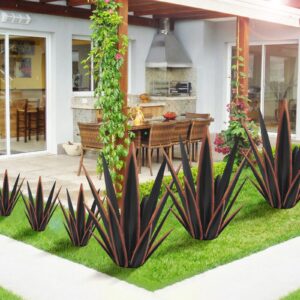 KODIBO Large Tequila Rustic Sculpture, Rustic Metal Agave Plants for Outdoor Patio Yard, Home Decor Hand Painted Metal Agave Garden Yard Statue, Outdoor Lawn Ornaments Yard Stakes (Black -L)