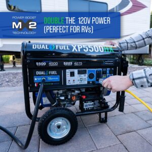 DuroMax XP5500HX Dual Fuel Portable Generator-5500 Watt Gas or Propane Powered Electric Start w/CO Alert 50 State Approved Blue & XPSGC Generator Cover For Models XP4400 and XP4400E,Black