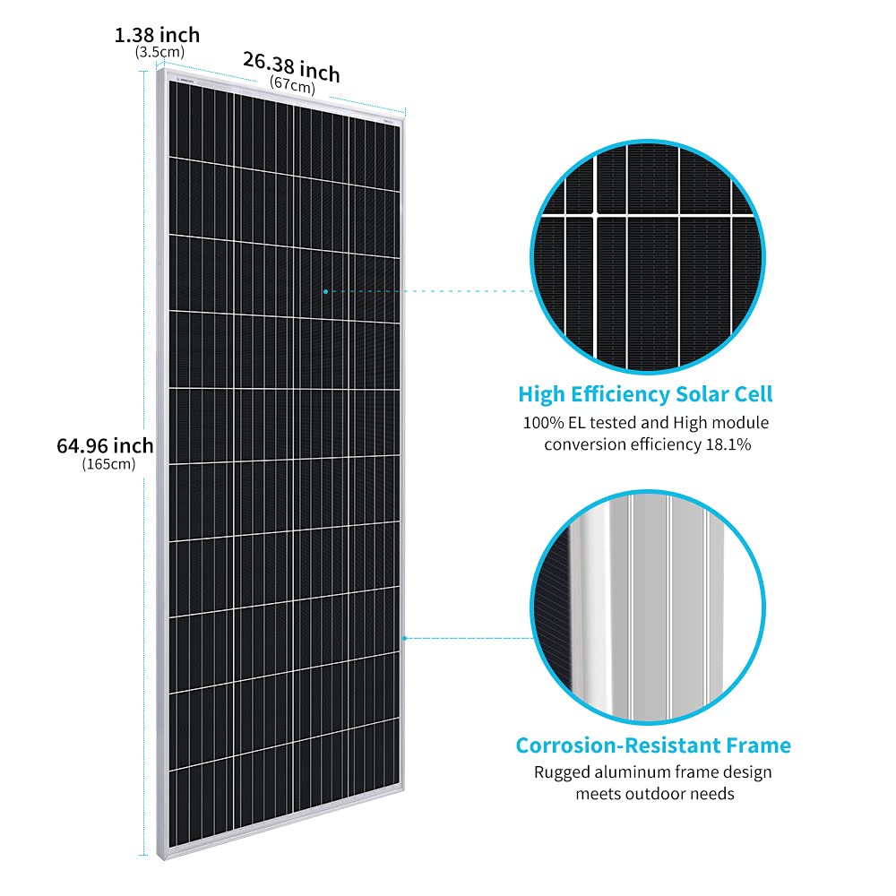 Renogy Solar Panel 200 Watt 12 Volt High-Efficiency Monocrystalline PV Module Power Charger Single & 28in Adjustable Solar Panel Mount Brackets