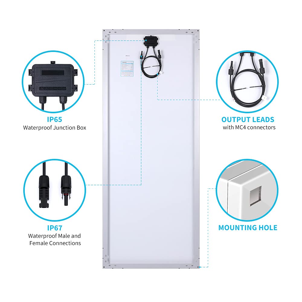 Renogy Solar Panel 200 Watt 12 Volt High-Efficiency Monocrystalline PV Module Power Charger Single & 28in Adjustable Solar Panel Mount Brackets