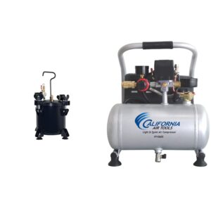 california air tools 255c 2.5 gallon pressure pot for casting, blue & cat-1p1060s light & quiet portable air compressor, silver