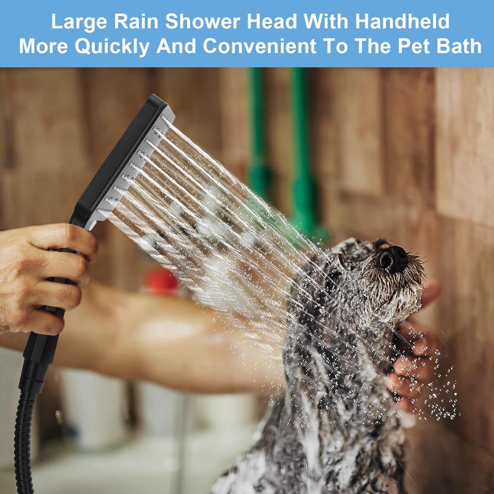 Handheld,Rain Black Square shower head with Hose,High Pressure 6 Spray Settings Rainfall Detachable shower heads Set with 59" Stainless Steel Hose/Bracket/Shower Loofahs/Tape