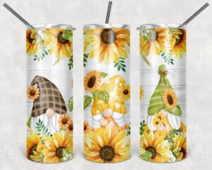 20oz skinny tumbler | skinny | tumbler | sunflower | gnome | spring | sublimation | double walled | lid with straw | cute | gnomes