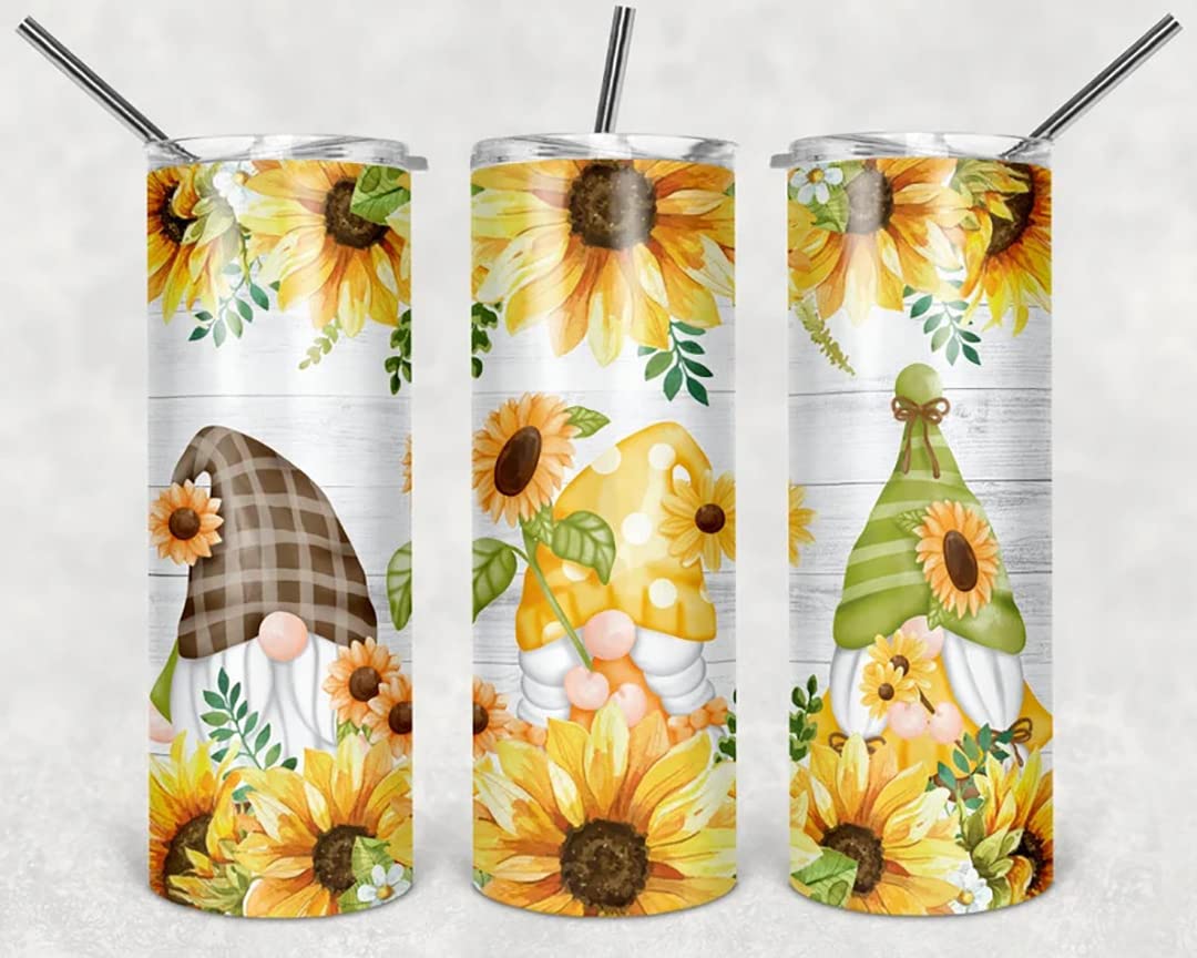 20oz Skinny Tumbler | Skinny | Tumbler | Sunflower | Gnome | Spring | Sublimation | Double Walled | Lid with Straw | Cute | Gnomes