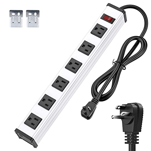 BERIGTTA Angled Flat Plug Metal Power Strip 6 Outlet, Wall Mount Workshop Power Strip with Switch for Home, Office, School, Workshop and Industrial Environments