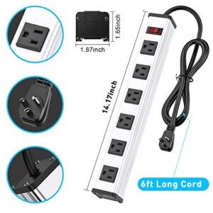 BERIGTTA Angled Flat Plug Metal Power Strip 6 Outlet, Wall Mount Workshop Power Strip with Switch for Home, Office, School, Workshop and Industrial Environments