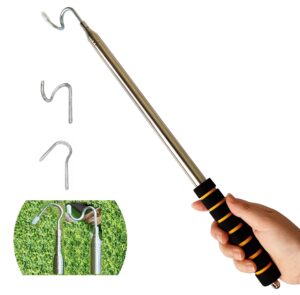 bytcew pickup tool telescopic push/pull pole with two hooks extends to 9.8 feet(3m),wire reacher disc golf grabber rod