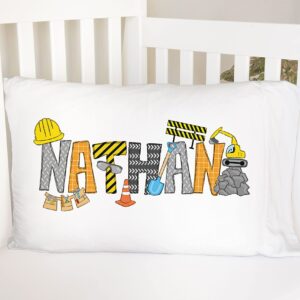 Adorable Construction Tools Design with Personalized Name Standard Pillowcase | Personalized Pillow Cover | Boy Room Decor | Nursery Decor (One Pillowcase)