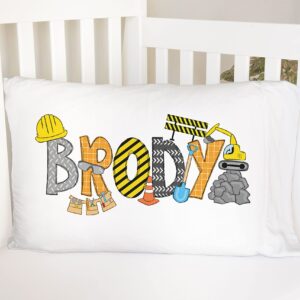 Adorable Construction Tools Design with Personalized Name Standard Pillowcase | Personalized Pillow Cover | Boy Room Decor | Nursery Decor (One Pillowcase)