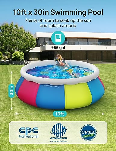 Inflatable Swimming Pool, 10ft ×30in Easy Set Pool with Pool Cover, Blow Up Pool Swimming Pools Above Ground for Kids Adults Family Backyard Garden