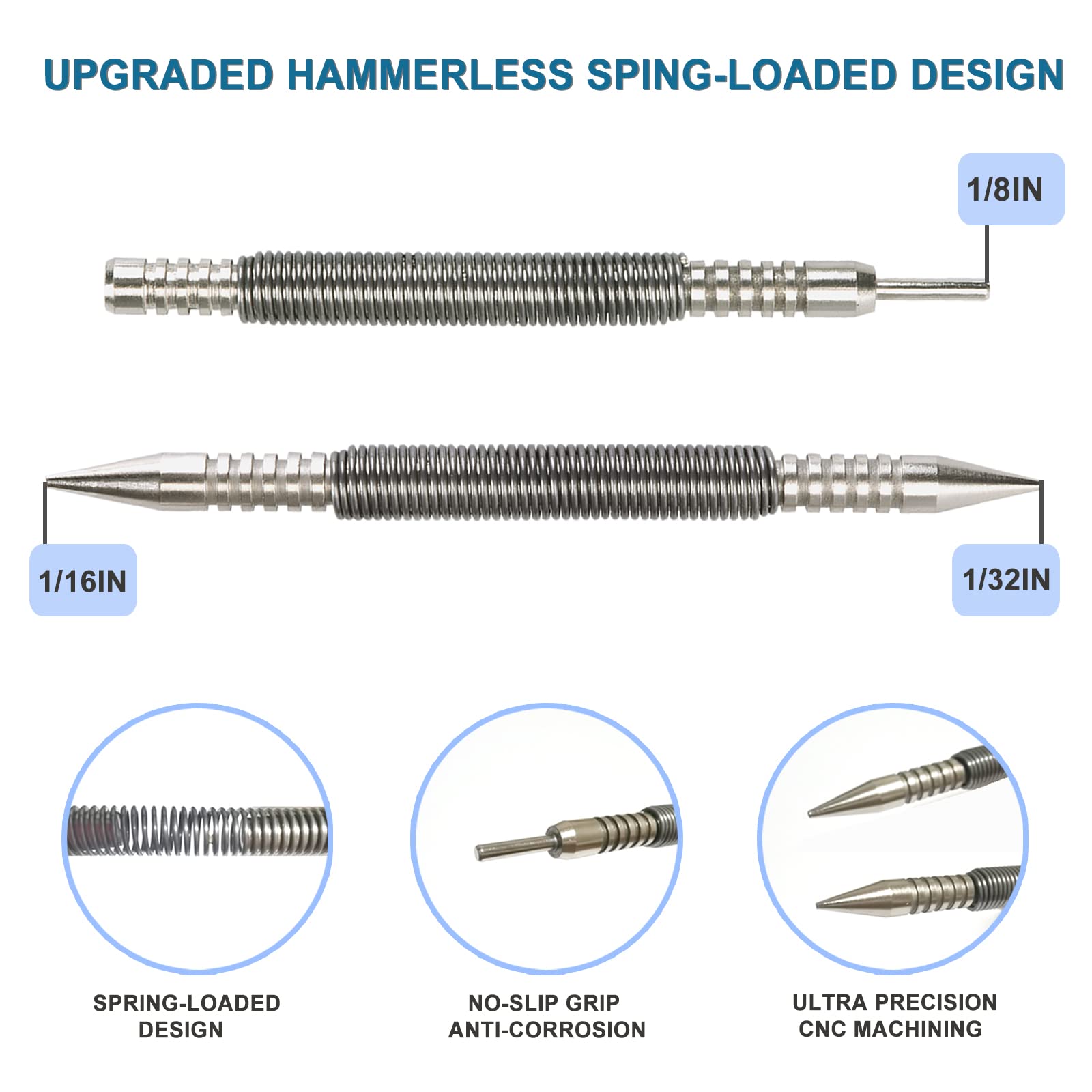 DLJZGC Dual Head Nail Setter and Hinge Pin Punch Set, Hammerless Spring Nail Set with 1/32IN & 1/16IN Heads, Ultra high 5000 PSI Striking Force (Nail Setter and Hinge Pin Punch Set)