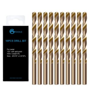 gmtools 3/16 inch cobalt drill bits, m35 hss, 135 degree tip, jobber length twist drill bit set for hard metal, stainless steel, cast iron, wood and plastic, with storage case, pack of 10