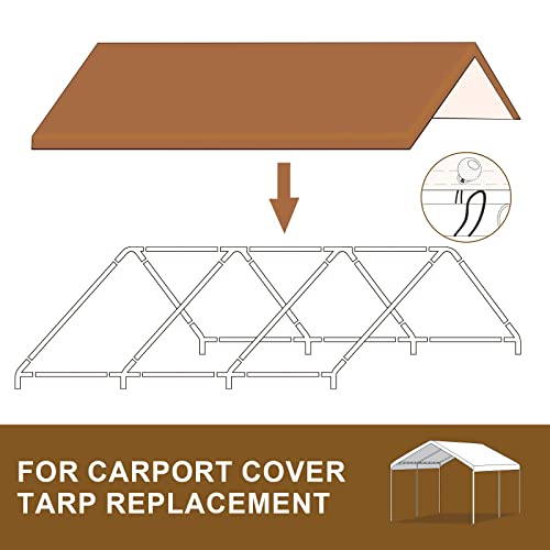 MARVOWARE 12x20 ft Car Canopy Replacement Carport Tarp Cover with Fabric Pole Skirts Ball Bungees for Tent Top Garage Boat Shelter(Only Tarp Cover) Brown