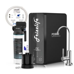 frizzlife pd800-tam4 ro reverse osmosis water filtration system, alkaline mineral, with mwt3 mini water tank, with imc-1 ice maker installation kit
