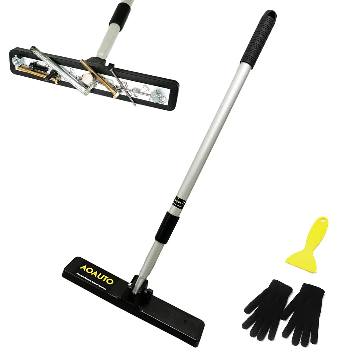 AOAUTO Magnet Sweeper Heavy Duty Telescoping Magnet Pickup Tool,16LB Pull Strong Magnetic Nail Sweeper with 28" to 45" Retractable Bar,Pickup Nails,Screws,Yard Magnet,Metal Parts