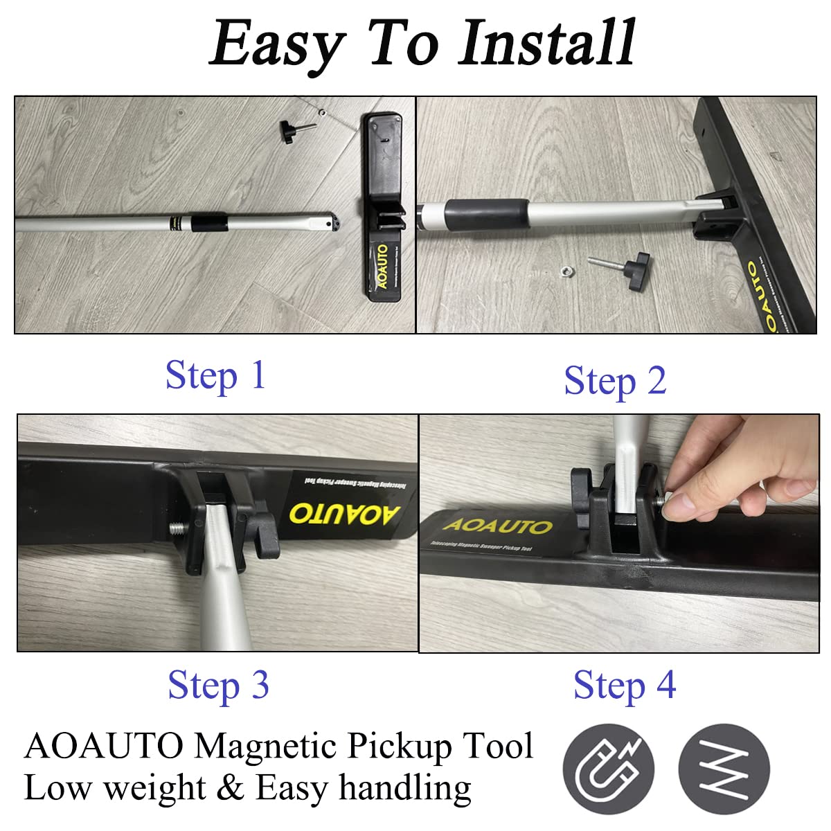 AOAUTO Magnet Sweeper Heavy Duty Telescoping Magnet Pickup Tool,16LB Pull Strong Magnetic Nail Sweeper with 28" to 45" Retractable Bar,Pickup Nails,Screws,Yard Magnet,Metal Parts