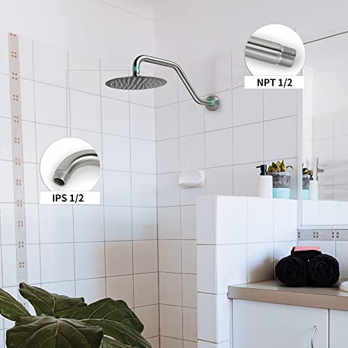 KAPHOME Shower Head Extension Arm,15.5 Inch Shower Arm Extension Replacement,Stainless Steel S Shape Shower Arm with Flange,Brushed Nickel,9Z2MK