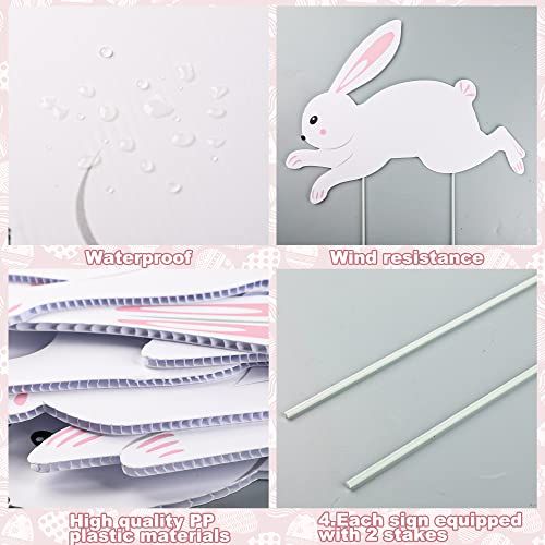 Set of 9 Easter Bunny Yard Signs Bunny Garden Lawn Signs Easter Plastic Outdoor Yard Signs White Rabbits Yard Decoration with Stakes for Easter Party Supplies Photo Props Patio Walkway