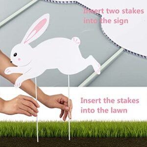 Set of 9 Easter Bunny Yard Signs Bunny Garden Lawn Signs Easter Plastic Outdoor Yard Signs White Rabbits Yard Decoration with Stakes for Easter Party Supplies Photo Props Patio Walkway