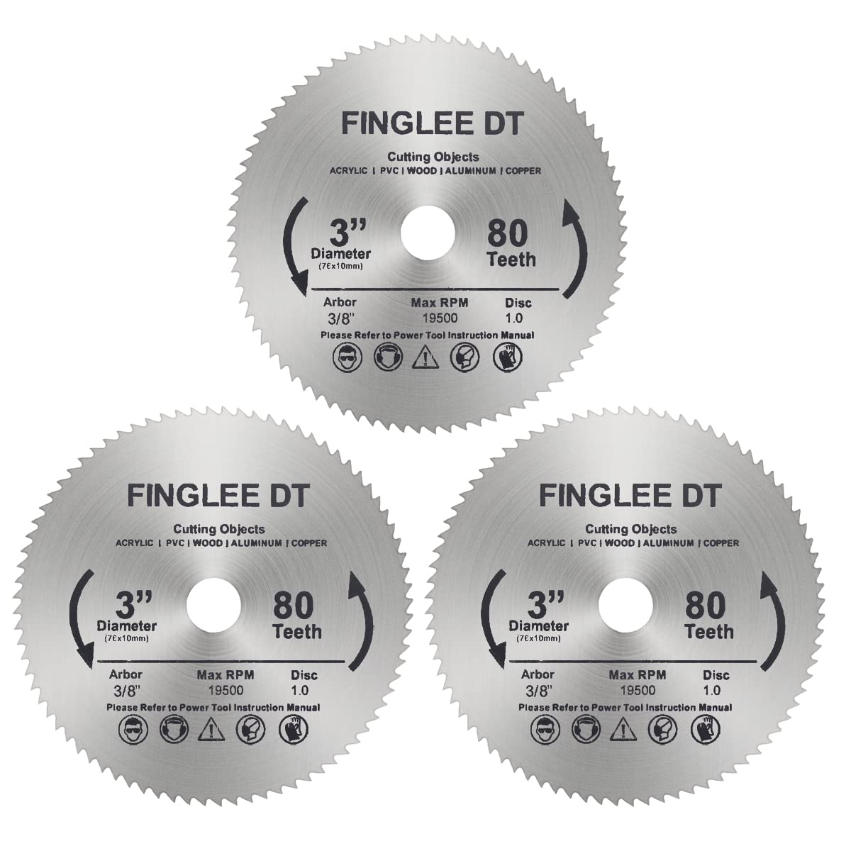 FINGLEE DT 3Pcs 3inch 76mm HSS Circular Saw Blade, 80Teeth High Speed Steel Cutting Disc with 10mm Arbor, for Rotary Tools Wood Plastic Cutting (3 Inch HSS Circular Saw Blade(3Pcs))