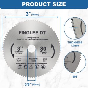 FINGLEE DT 3Pcs 3inch 76mm HSS Circular Saw Blade, 80Teeth High Speed Steel Cutting Disc with 10mm Arbor, for Rotary Tools Wood Plastic Cutting (3 Inch HSS Circular Saw Blade(3Pcs))