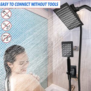 High Pressure Square Rain Shower Head Combo, Equipped with all Metal Hand Shower, 78" Extra Long Hose, 3-Way Diverter, Adhesive Shower Head Holder (WOSAISIUS Square Shower Head Set Black)