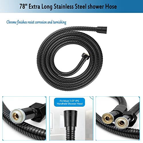 High Pressure Square Rain Shower Head Combo, Equipped with all Metal Hand Shower, 78" Extra Long Hose, 3-Way Diverter, Adhesive Shower Head Holder (WOSAISIUS Square Shower Head Set Black)