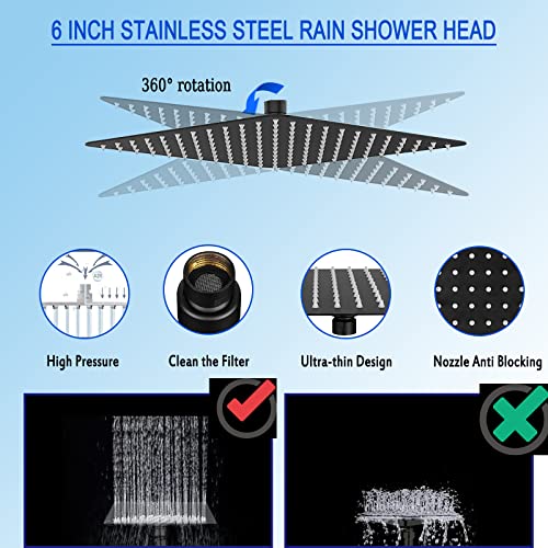 High Pressure Square Rain Shower Head Combo, Equipped with all Metal Hand Shower, 78" Extra Long Hose, 3-Way Diverter, Adhesive Shower Head Holder (WOSAISIUS Square Shower Head Set Black)