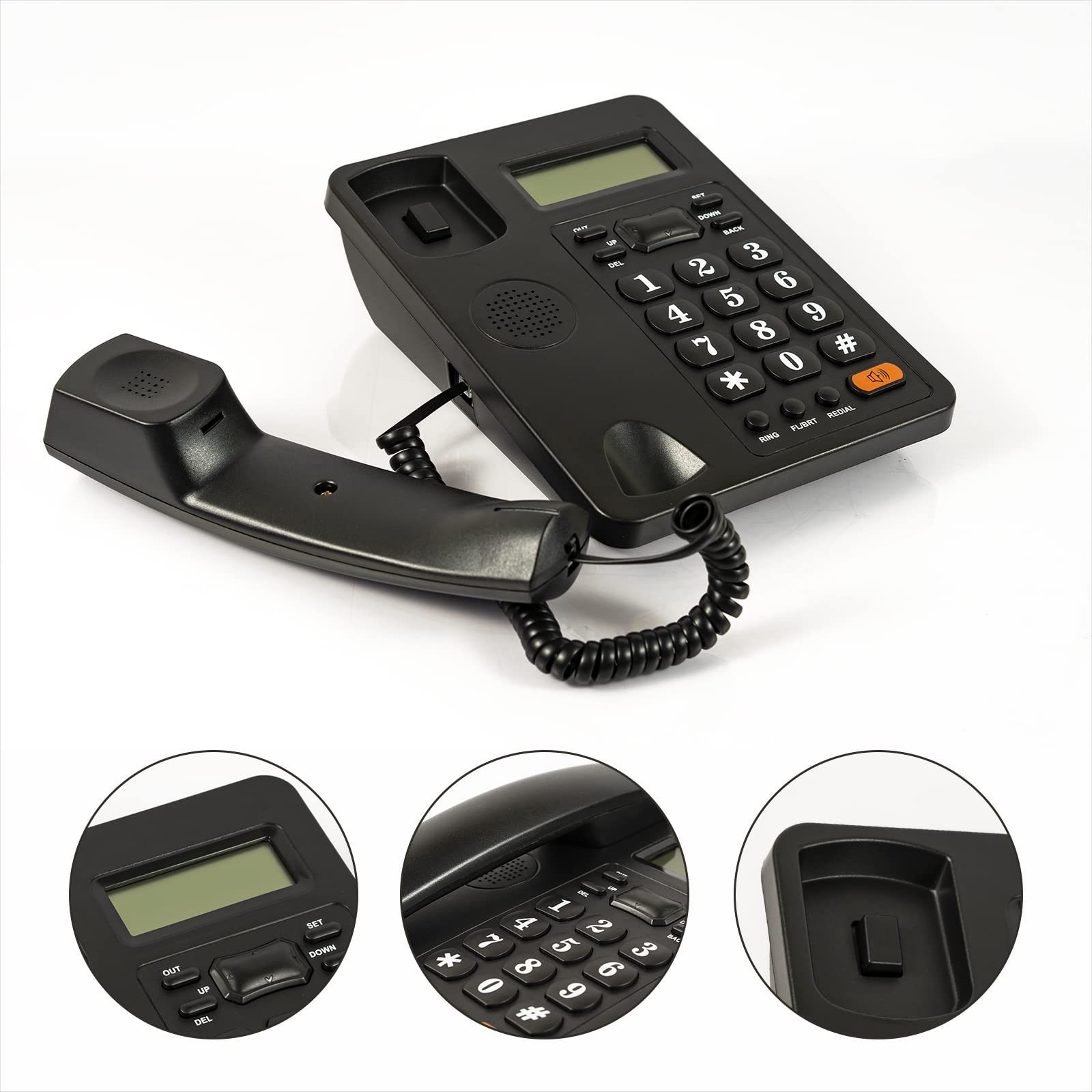 Upgraded Telephone Corded Phone Dual Interface Wired Telephone Big Button Landline Phones with Caller ID Suitable for Office,Front Desk,Home,Hotel,Seniors,House Corded Landline Desktop (Black 1)