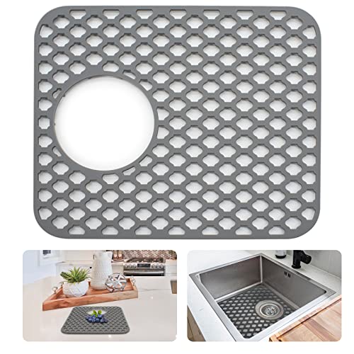 XIACIBDUS Silicone Sink Protector, Kitchen Sink Mats Grid Accessory, Non-slip Reusable Folding Safe Kitchen Details Grid for Bottom of Kitchen Sink (Grey,13.58 ''x 11.6 '')