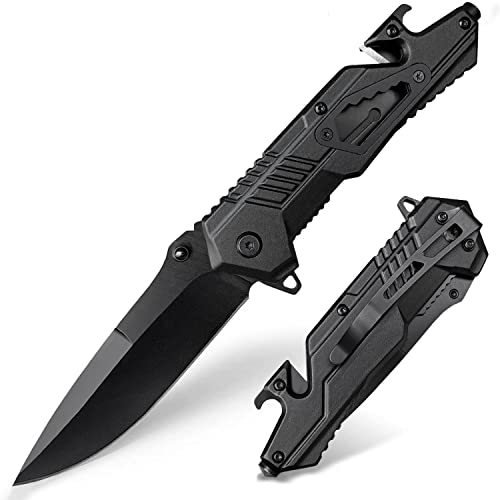 Pocket Knife for Men, Folding Tactical Knives with Clip, Bottle Opener, Glass Breaker, Seatbelt Cutter & Wrench, EDC Survival Knife, Cool Pocket Knives for Outdoor Camping