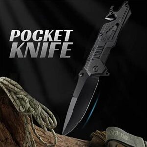 Pocket Knife for Men, Folding Tactical Knives with Clip, Bottle Opener, Glass Breaker, Seatbelt Cutter & Wrench, EDC Survival Knife, Cool Pocket Knives for Outdoor Camping