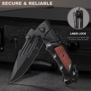 Pocket Knife for Men, Tactical Folding Knives with Clip, Glass Breaker & Seatbelt Cutter, EDC Survival Knife for Emergency, Cool Pocket Knives for Outdoor Camping Hunting Fishing