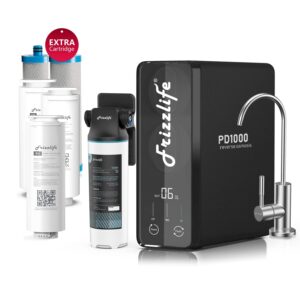 Frizzlife RO Reverse Osmosis Water Filtration System - 1000 GPD Fast Flow, Tankless, Alkaline Mineral PH, Household and Commercial Usage, PD1000-TAM4, with Two Year Replacement Filters