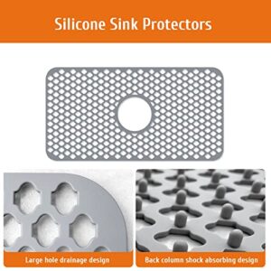 Silicone Sink Protectors for Kitchen, Sink Mat Grid for Bottom of Farmhouse Stainless Steel Porcelain Sink with Center Drain 26''x 14'' (Gray, 26x14in)