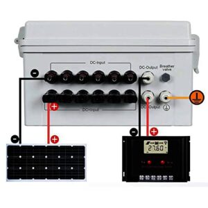 8 Strings PV Combiner Box, IP65 Solar Combiner Box with 10A Fuse, 80A DC Breaker, Lightning Arrestor and Solar Connector, for Off Grid Solar Panel System