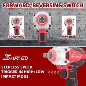 SARRED Cordless Impact Wrench 1/2 Inch, Brushless Impact Driver Max Torque 300 Ft-lbs, 21V Electric Impact Wrench with 4.0Ah Battery and Fast Charger & Variable Speeds for Car Home