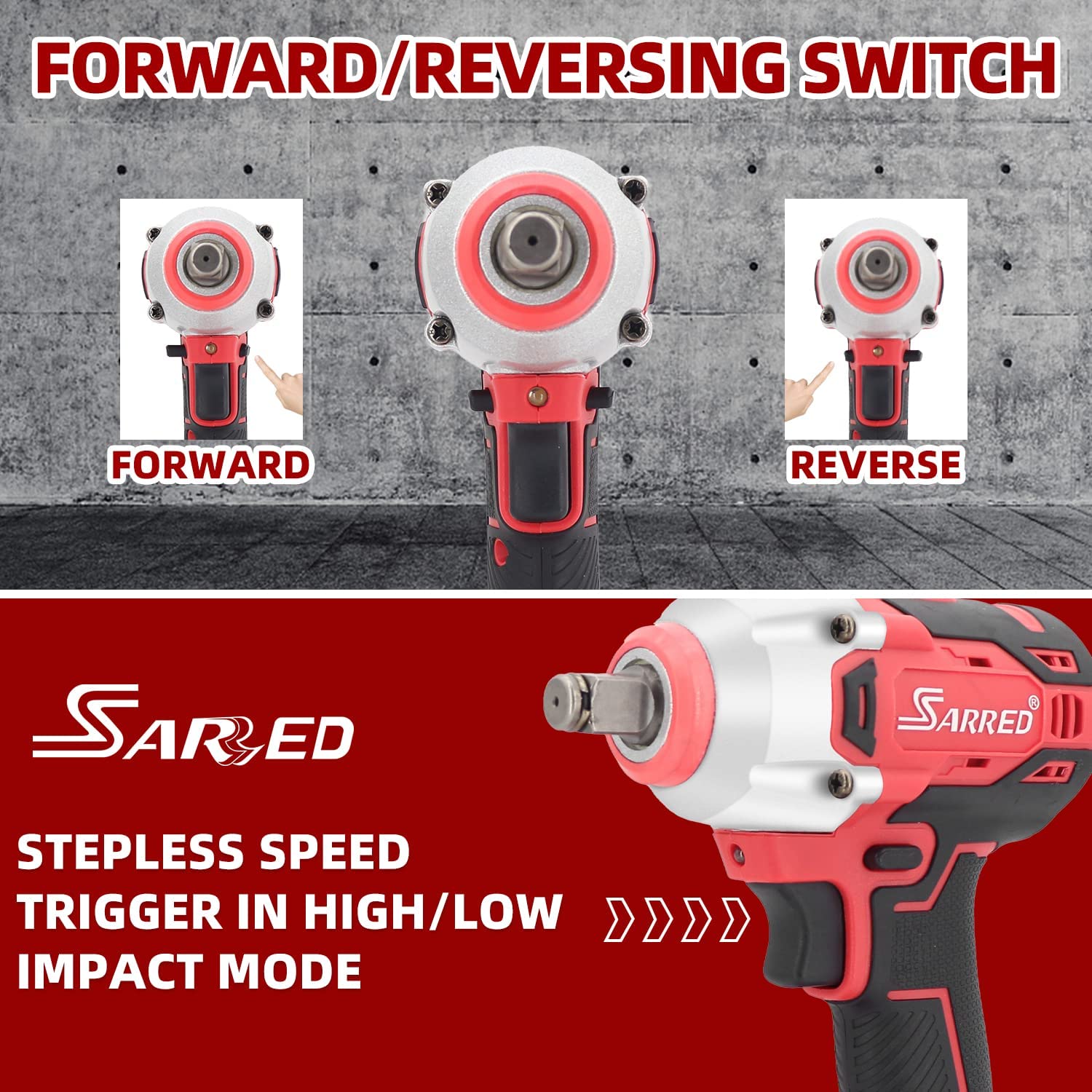 SARRED Cordless Impact Wrench 1/2 Inch, Brushless Impact Driver Max Torque 300 Ft-lbs, 21V Electric Impact Wrench with 4.0Ah Battery and Fast Charger & Variable Speeds for Car Home