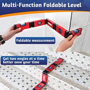 28 Inch Multi-Function Foldable Level,Magnetic Level tool, Measuring Tool with 4 Easy to Read Level Bubbles,Precise Leveling Tool for Carpenters,Woodworkers,Homes