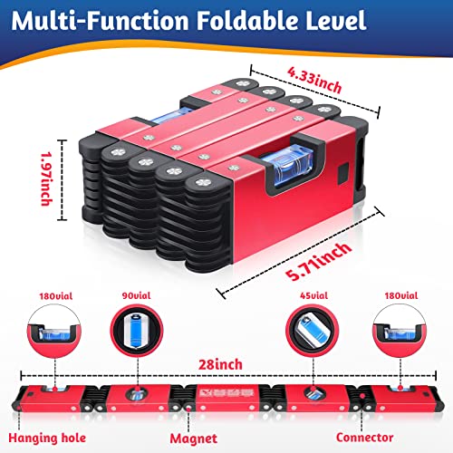 28 Inch Multi-Function Foldable Level,Magnetic Level tool, Measuring Tool with 4 Easy to Read Level Bubbles,Precise Leveling Tool for Carpenters,Woodworkers,Homes