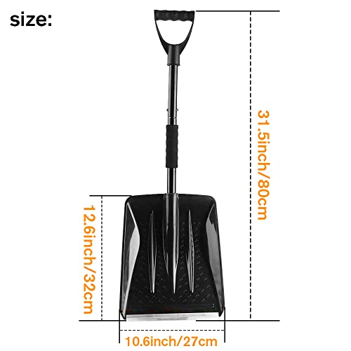 Folding Snow Shovel, Detachable Portable Compact Emergency Snow Shovel for Car, 3-Piece Collapsible Design Perfect for Garden, Car Driveway, Truck, SUV, Camping and Outdoor Activities