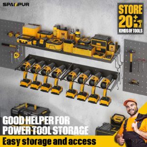 Spampur Power Tool Organizer with Charging Station, Tool Storage Rack for Garage Organization, Wall Mount Cordless Drill Holder and Battery Shelf, Heavy Duty Utility Racks 2 pack 4 set