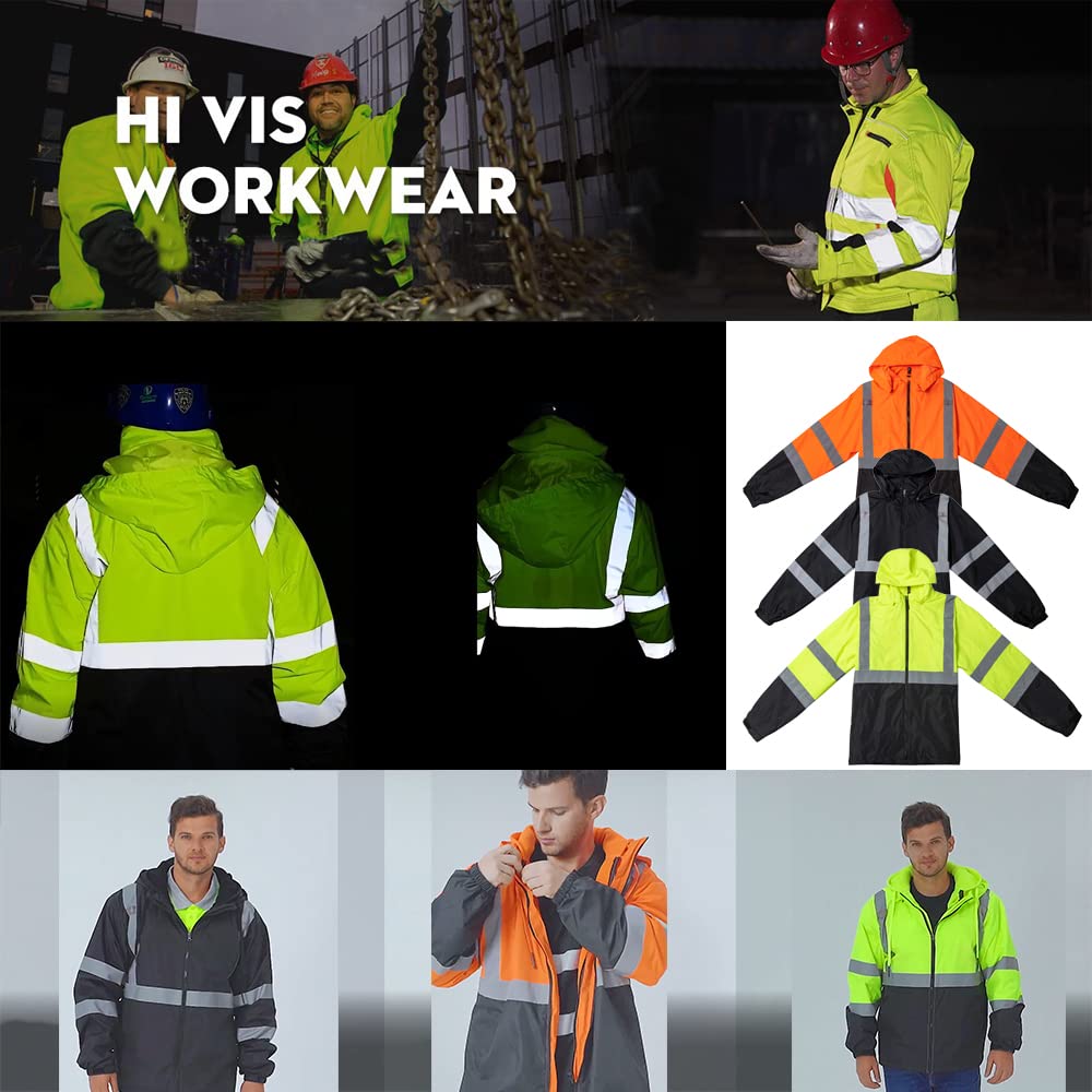 YOWESHOP High Visibility Reflective Winter Bomber Safety Jacket Waterproof Reflective Jacket for Men Hi Vis Construction Jackets(Yellow，L)