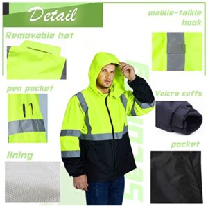 YOWESHOP High Visibility Reflective Winter Bomber Safety Jacket Waterproof Reflective Jacket for Men Hi Vis Construction Jackets(Yellow，L)